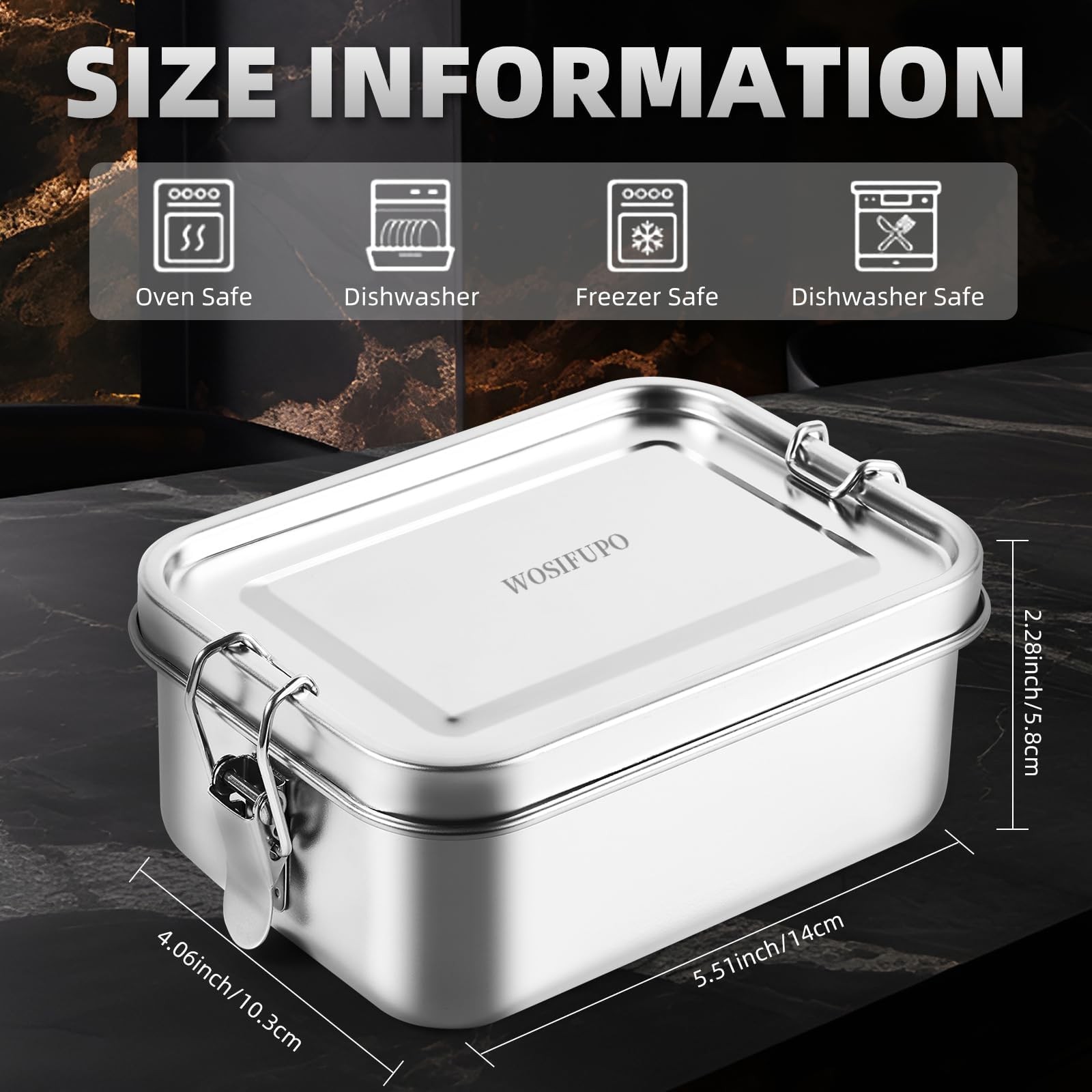 WOSIFUPO 2 Pcs Stainless Steel Bento Box, 850ml (28oz) Metal 850ML, Sliver