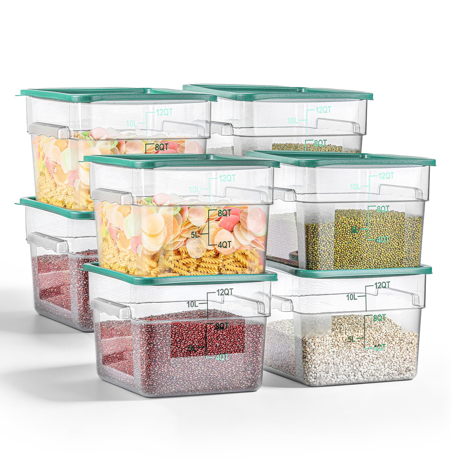 8 Pack 12 QT Food Storage Containers with Green Lids Hot Cold Resistant Stack…