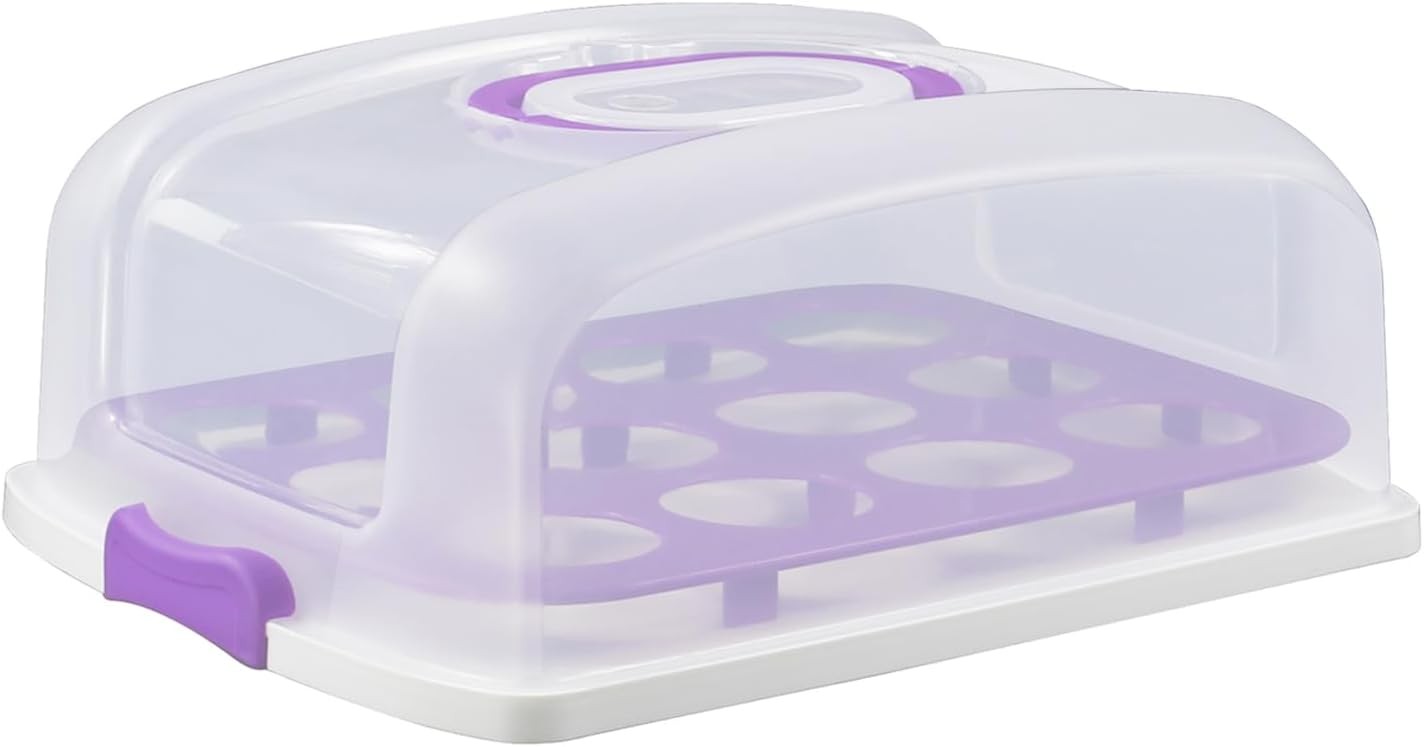 Cake Carrier with Lid, Purple Cake Holder Cupcake Container for 12 Cupcakes or 1