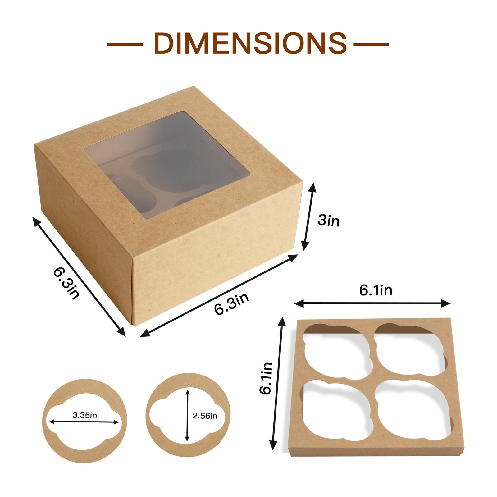 Cupcake Boxes with Window, 30 Sets 6x6x3 Inch Kraft Paper Bakery Boxes for Co…