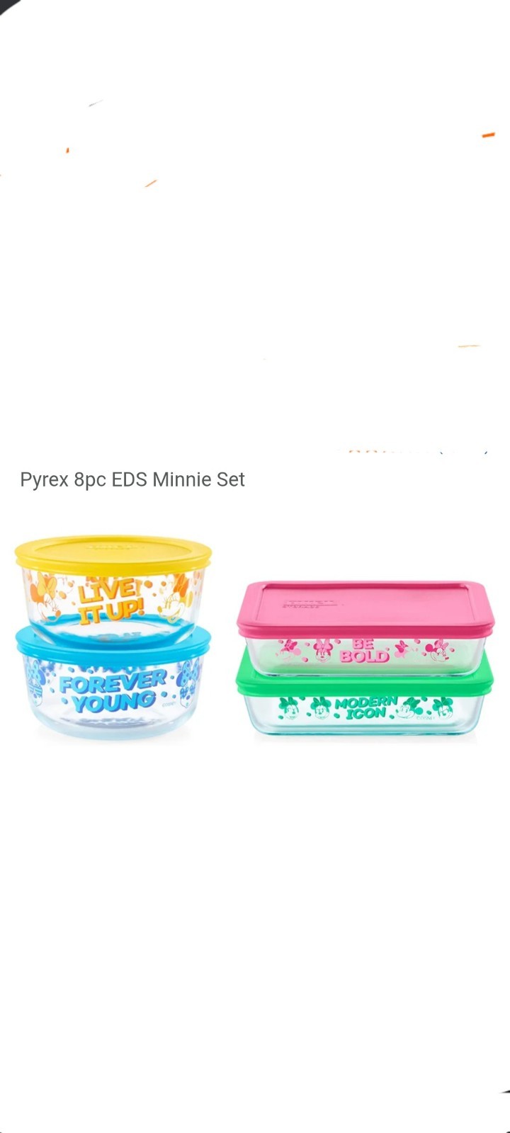 Pyrex Disney Minnie Mouse 8 Piece Storage Set NEW, Discontinued RARE