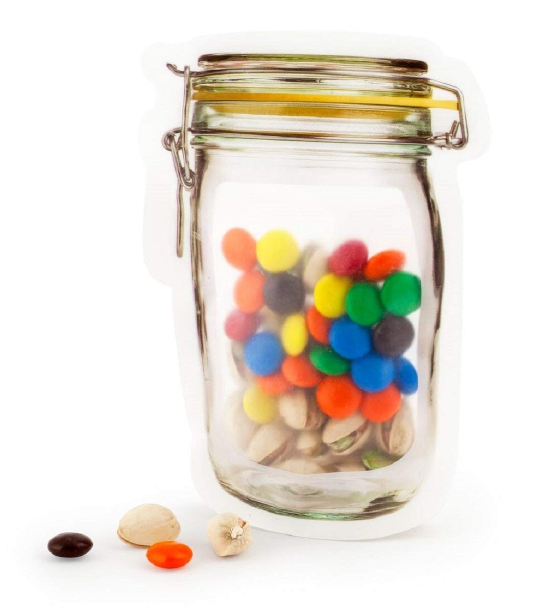10Pcs Mason Jar Pattern Food Storage Bag Reusable Portable Stand Up Smell Pro…