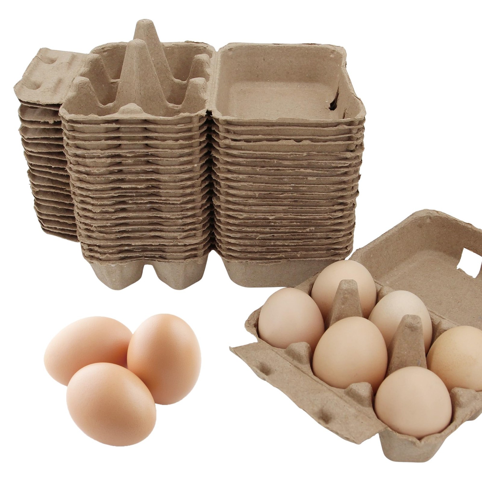20 PCS Egg Cartons Bulk 6 Count Storage Containers Natural Pulp Chicken Box