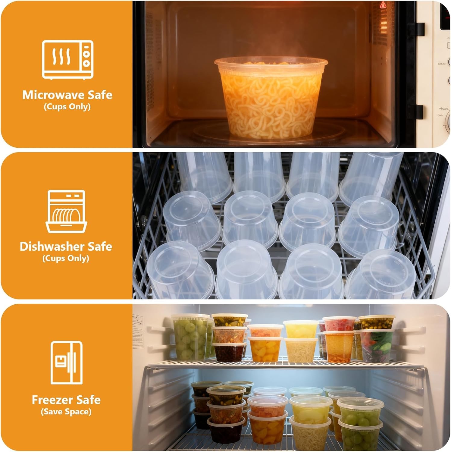 96 Pack 192-Piece Deli Containers W/ Lids 32/16/12/8 oz X 24 Set Each Leak-Proof