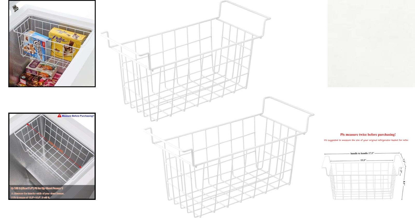 17.5″ Stackable Freezer Organizer Bins – 2 Metal Wire Baskets for Efficiency