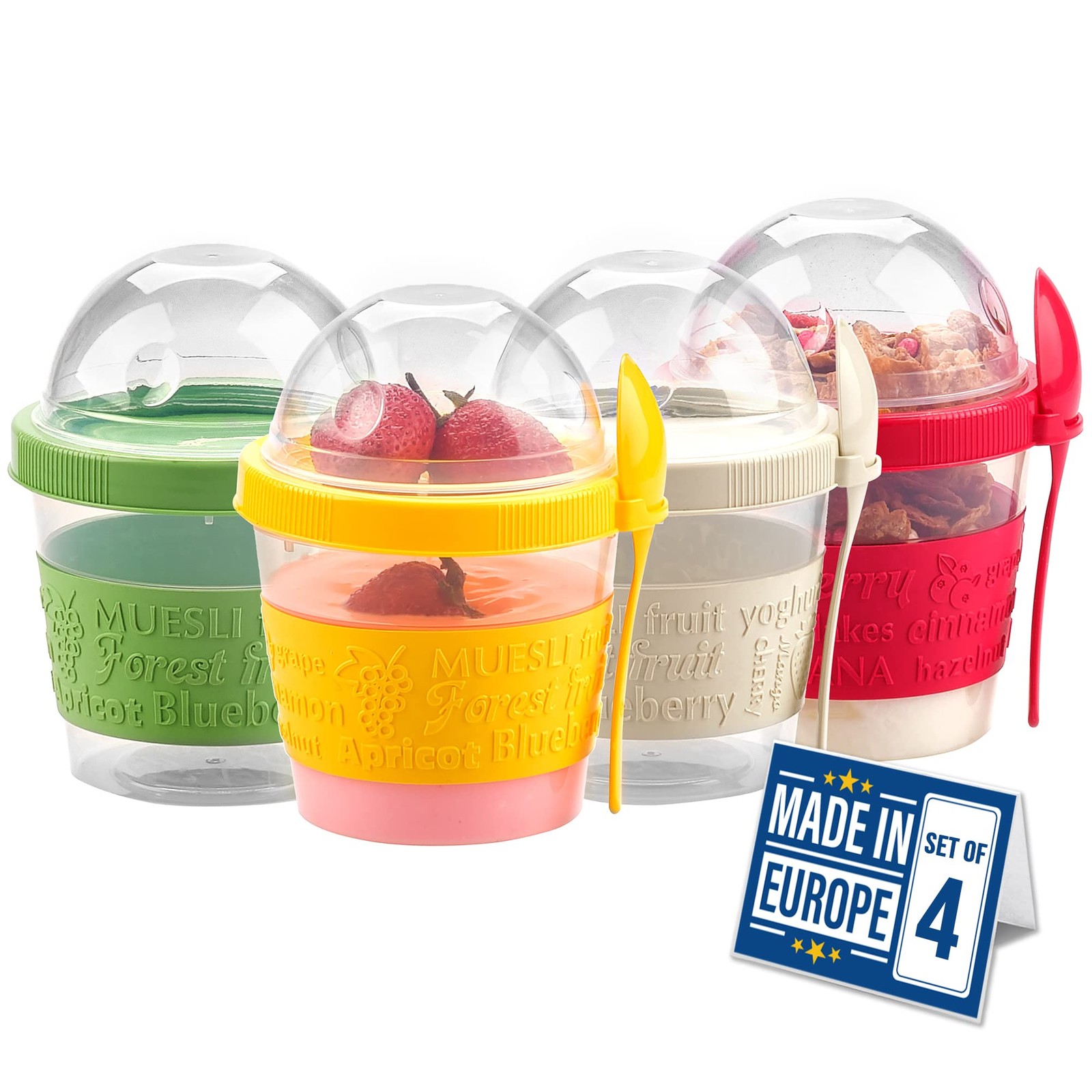 4 PCS 17 oz Yogurt Parfait Cups With Lids Spoons Reusable Cereal Container