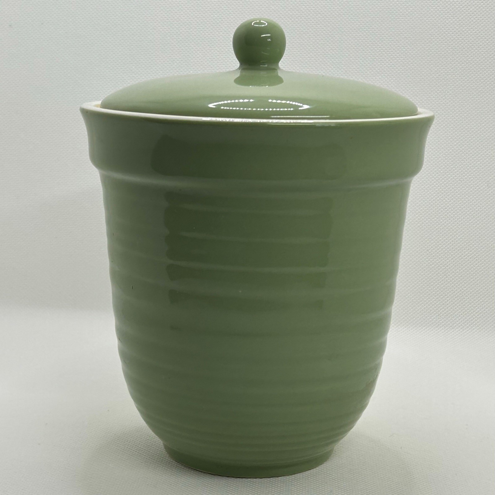 Fresh Territory Ceramic Food Bin Container Crock Sage Green 6.75” Tall Used