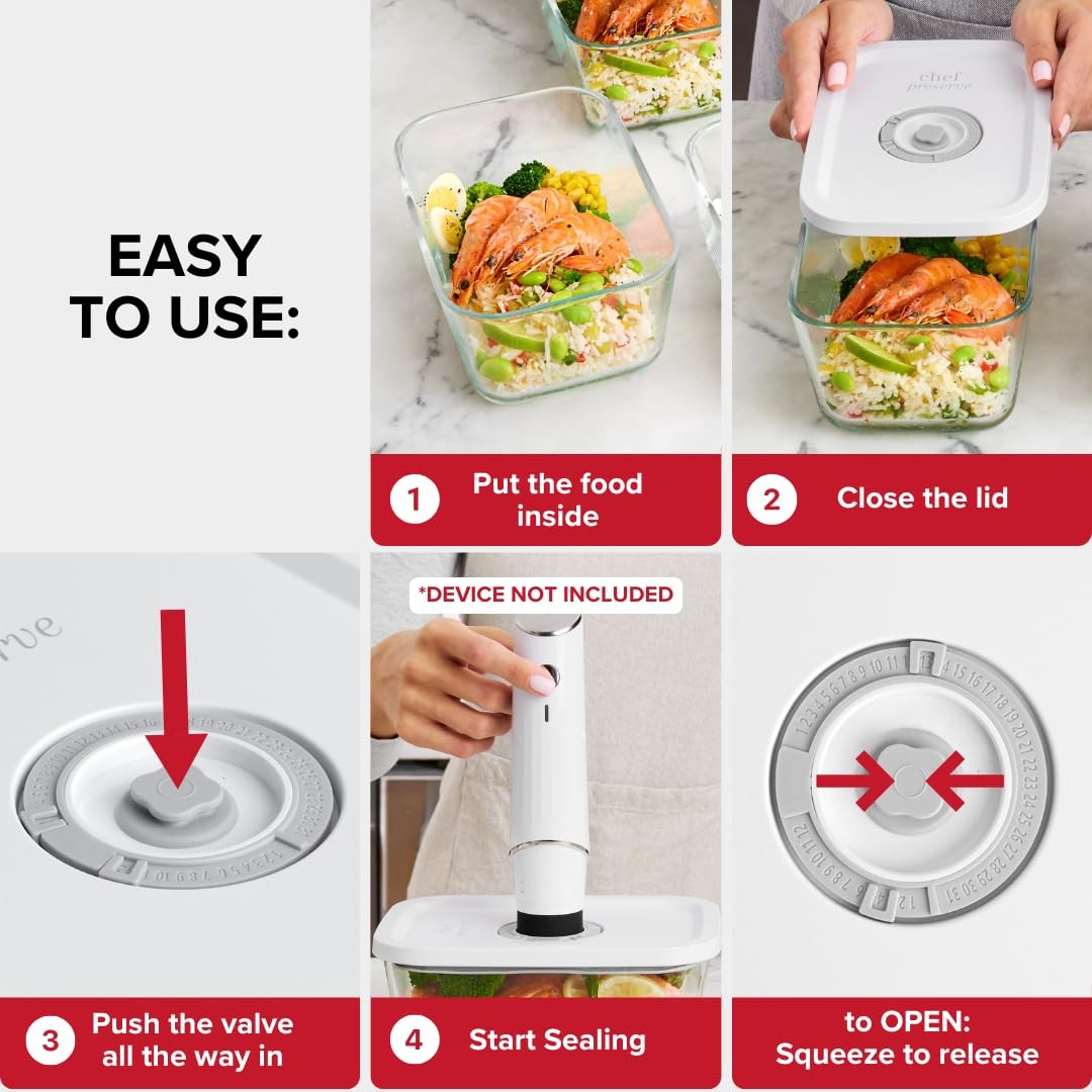 Glass Vacuum Seal Containers for Meal Prep, Food Storage, Made For Compact Va…