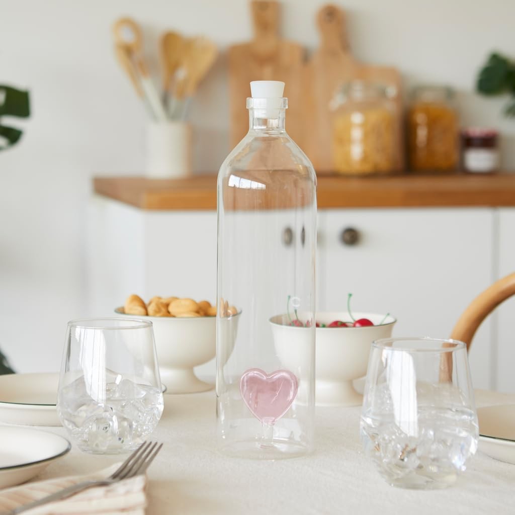 Balvi Bottle Love Water Jug 1.2L Figurine Attached Inside Borosilicate Silicone