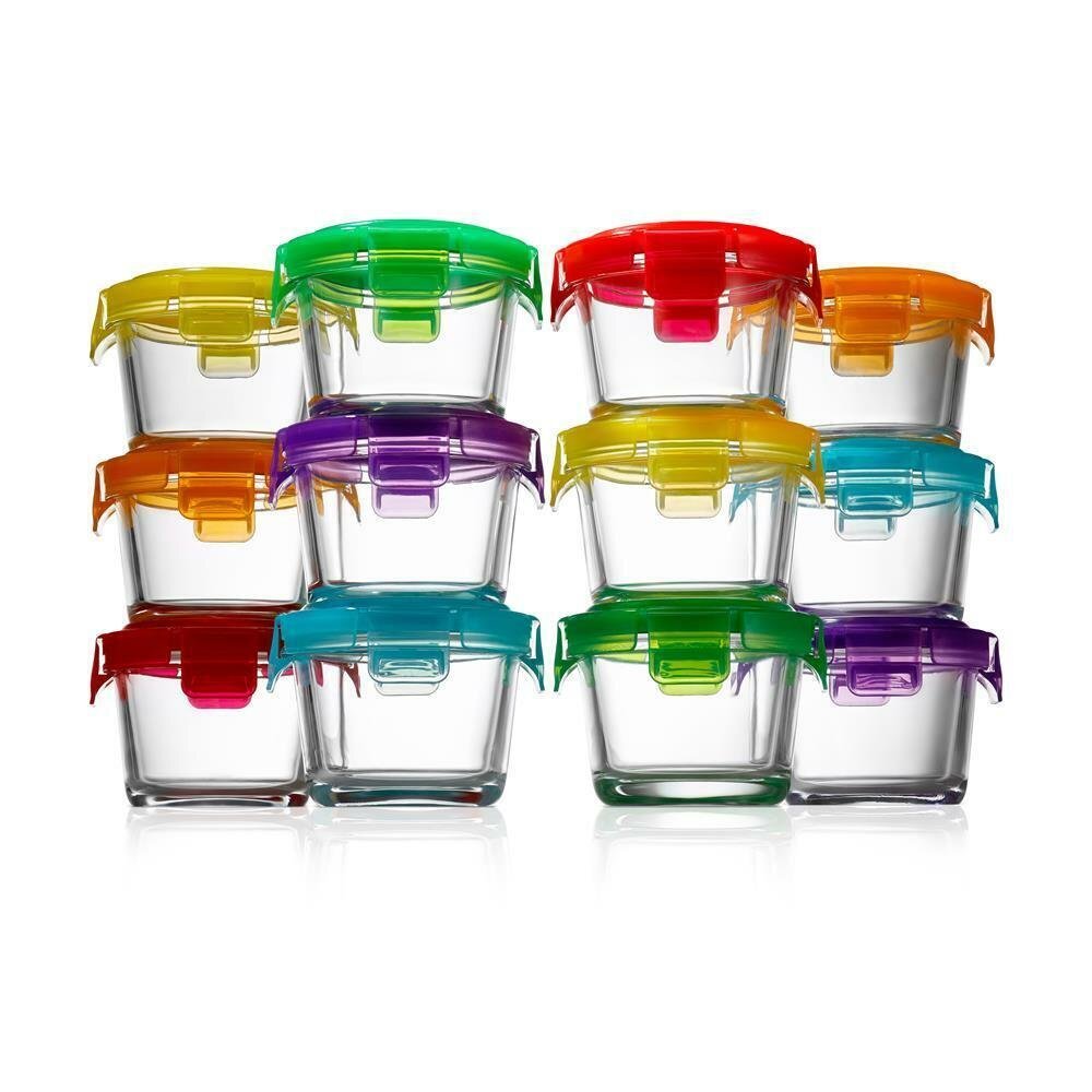 NutriChef 3.39×3.39×2.76in 12pc Round Glass Meal-Prep Containers w/Lid BPA Free