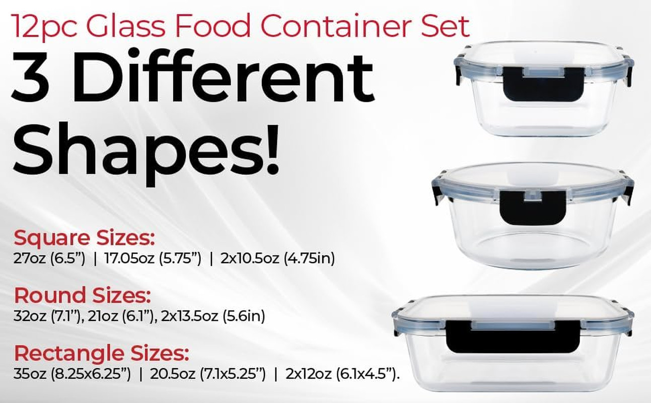Magic Mill Premium Borosilicate Glass Food Storage Containers with Lids Set | 24