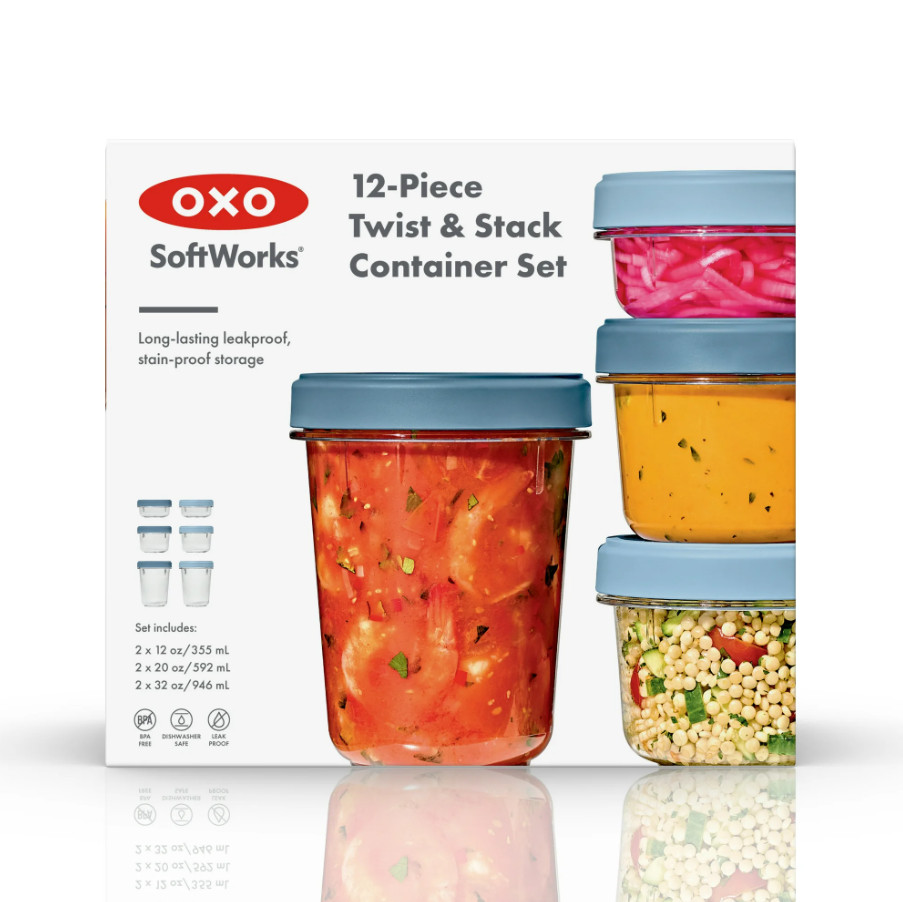 OXO Twist & Stack 12-Piece Food Storage Container Set, BPA-Free w/ Airtight Lids