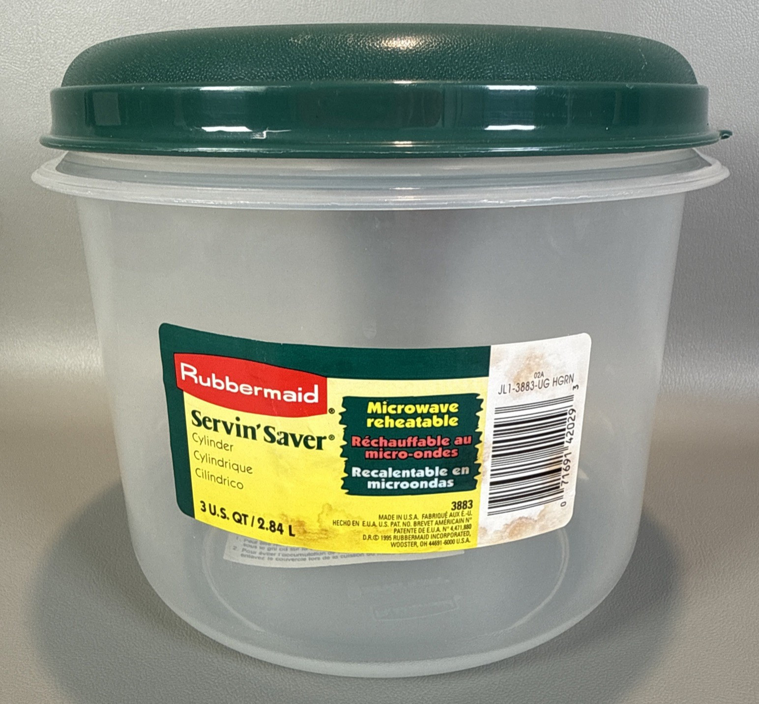 Rubbermaid Servin’ Saver #9 10 Cup Green Lid Storage Container Round 3883 NOS