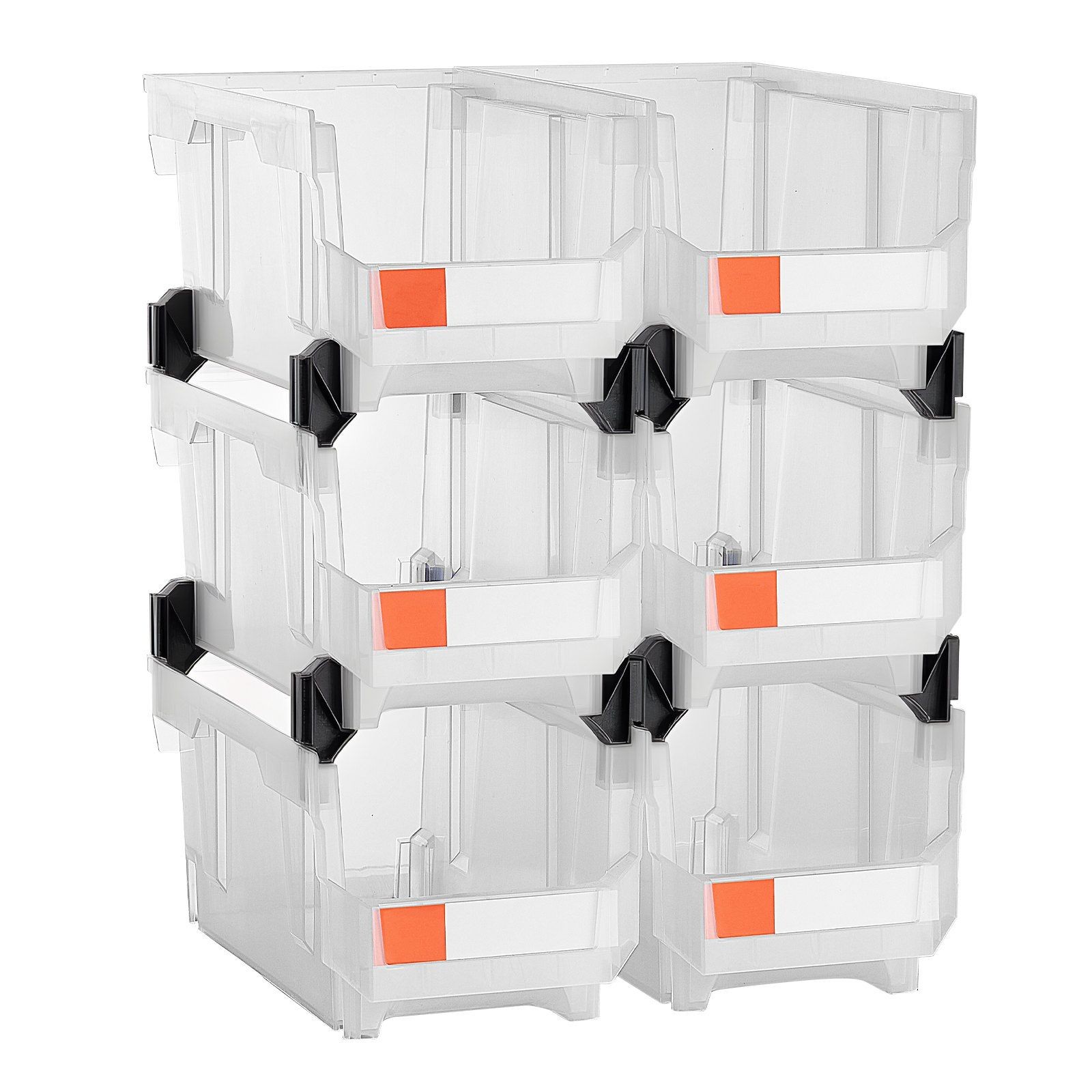 Plastic Storage Bin 14.8×8.5×7.1in 6-Pack Stackable Transparent Organizer