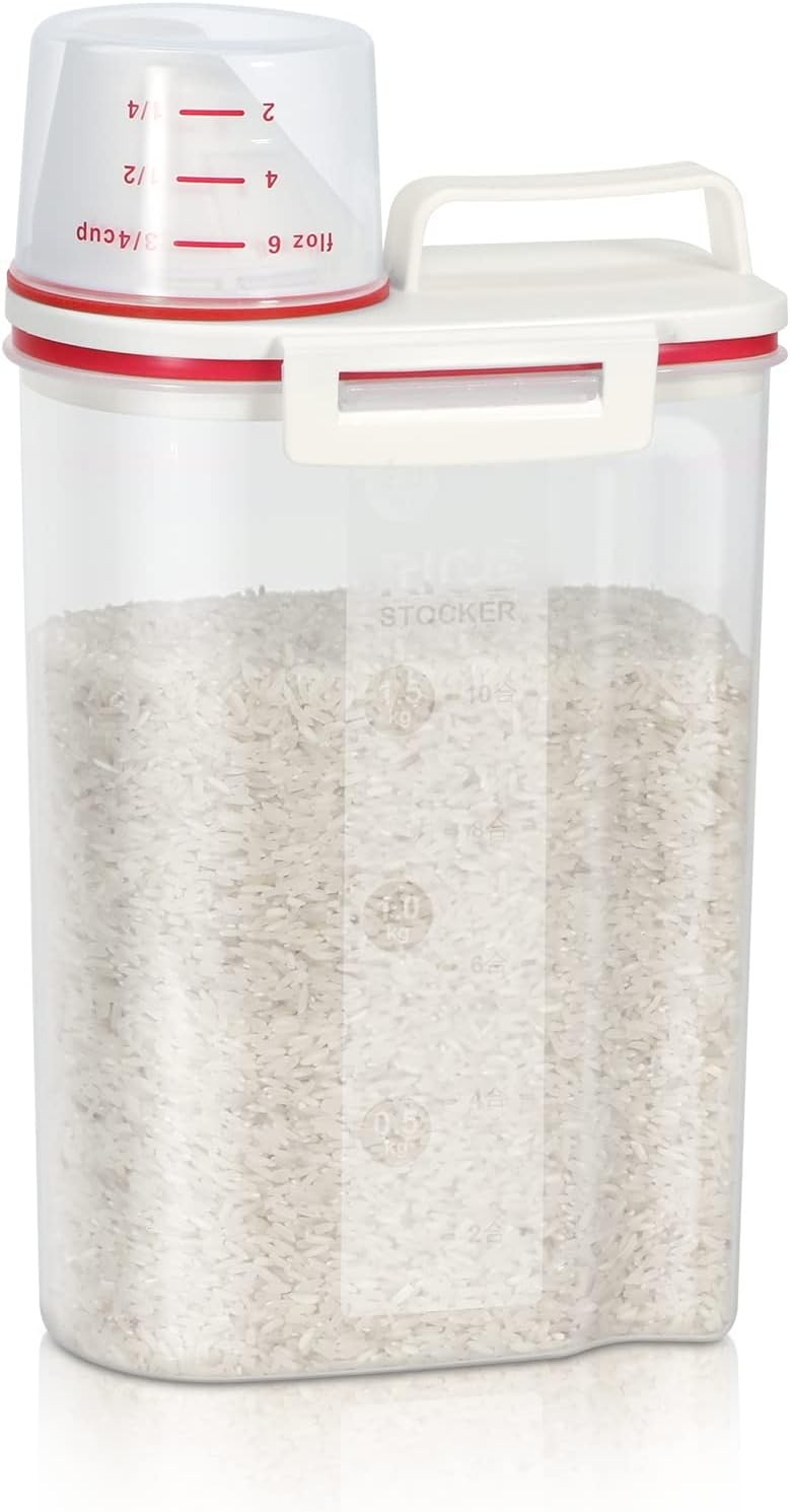 Compact Rice Storage Container, Air Tight with Measuring Cup