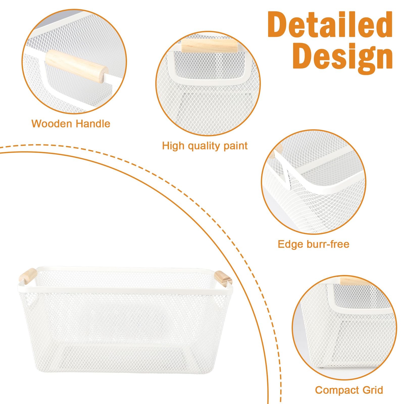2 PCS Potato Onion Storage Bin Wooden Handle Pantry Kitchen Mesh Basket White