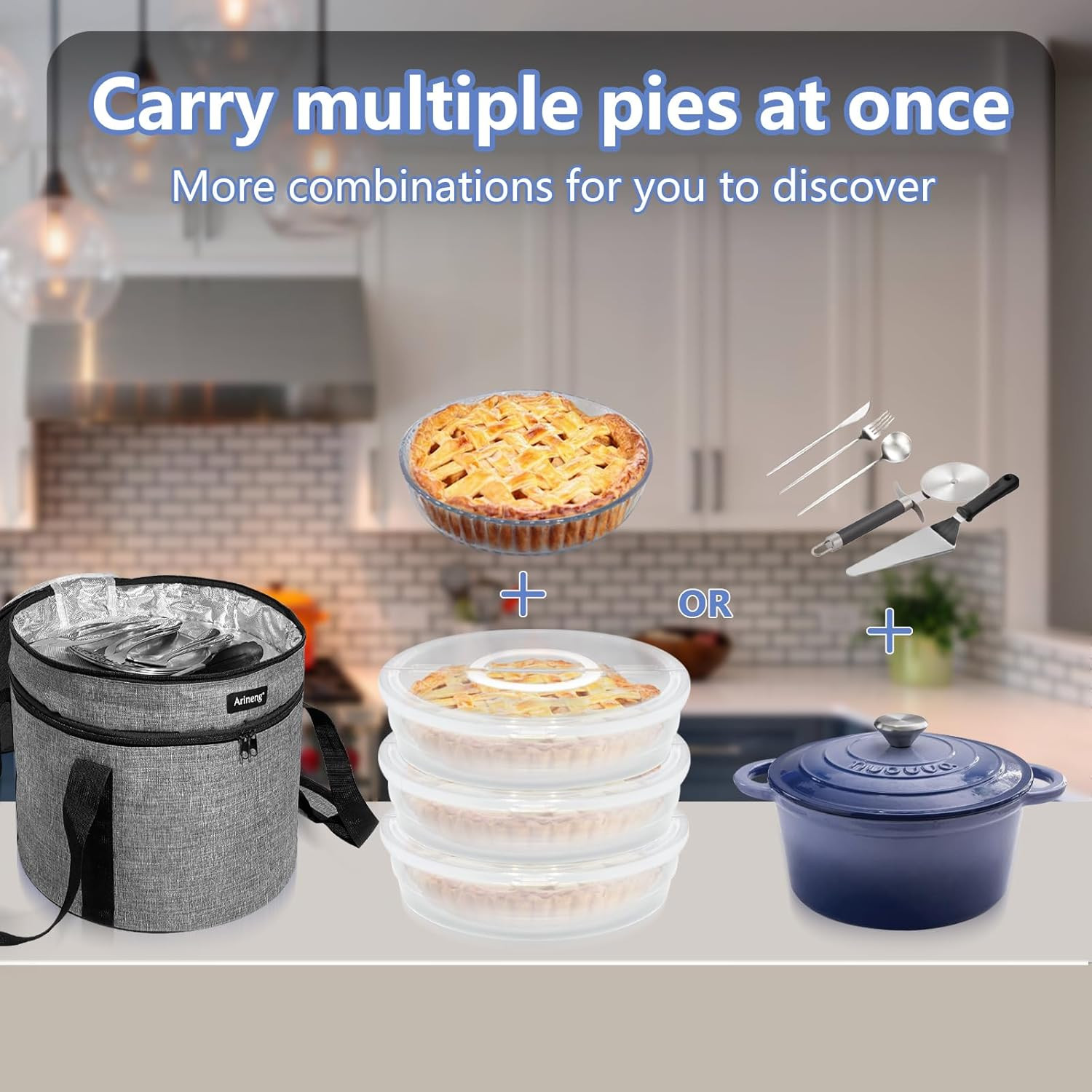3 Pack Pie Carrier with Lid and Handle,Of Insulated Bag,Pie Carriers for Transpo