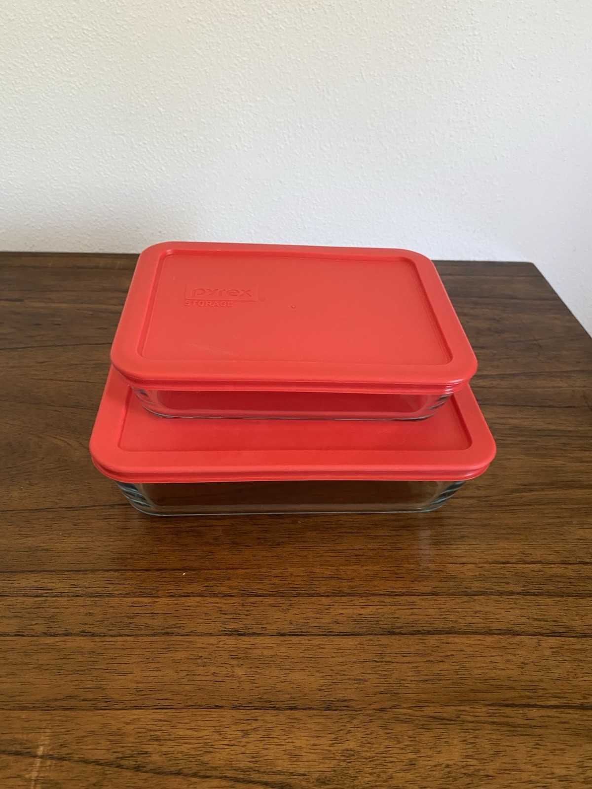Pyrex Rectangle Clear Glass Storage Containers w/ Red Snap Lids 6pc