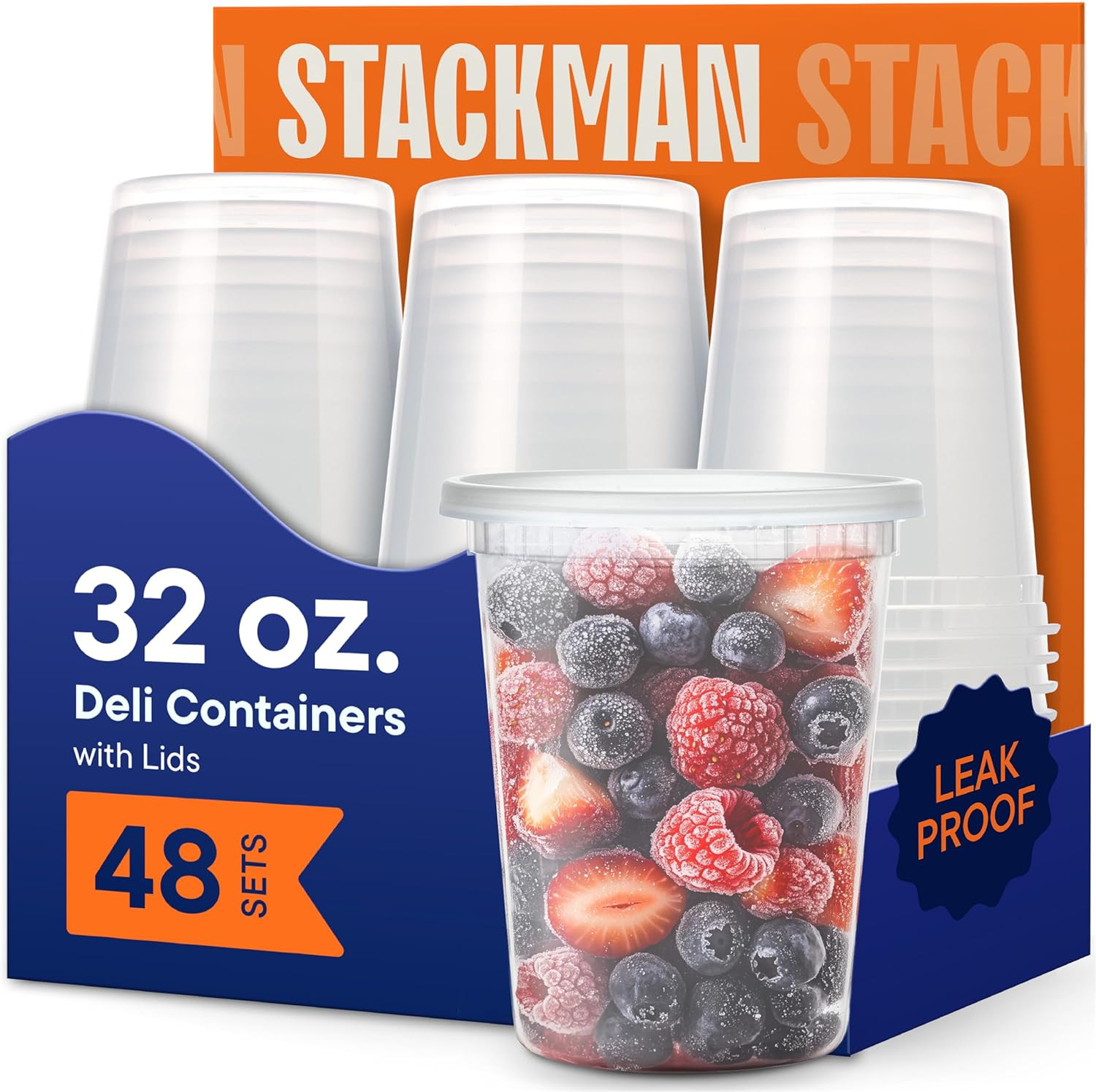 32 Oz Deli Containers with Lids (48 Sets) – Quart Clear Plastic Food Storage Con