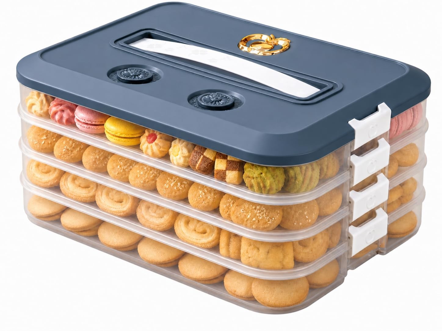 4 Tier Stackable Food Storage Containers, Clear Baked Goods Container for Coo…