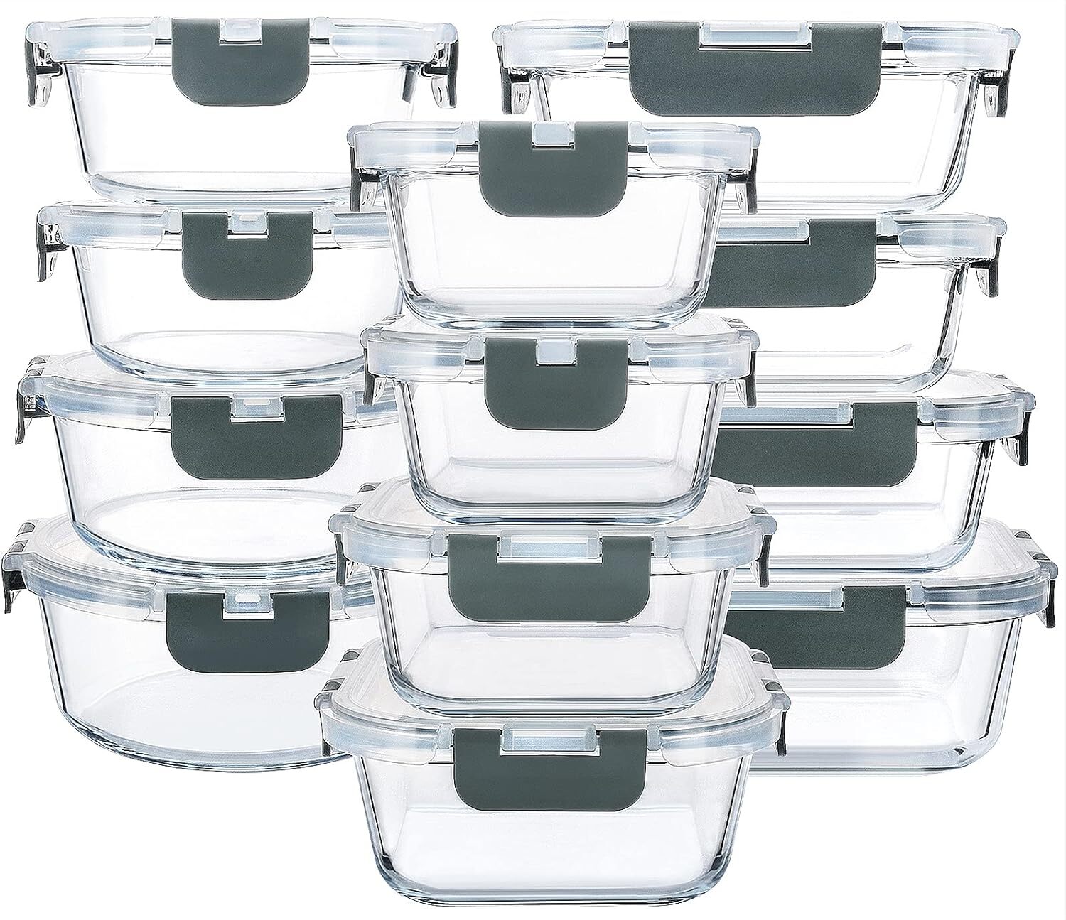 24 Piece GlassFood Storage Container,Snap Lock Lid,Glass Meal Prep ContainerSet