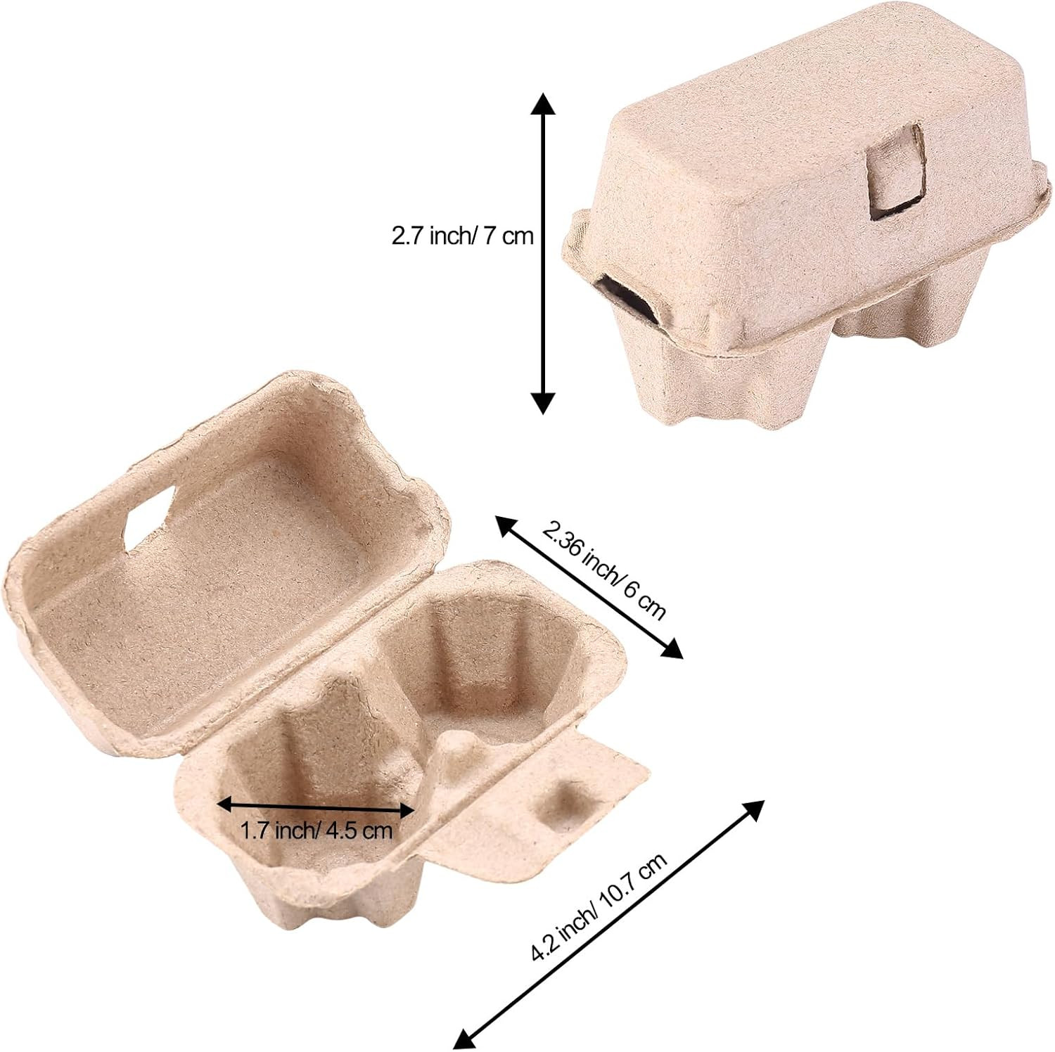100 Pack Egg Cartons Bulk Pulp, 2 Cell Containers Vintage Easter Style, 1/6 Doze