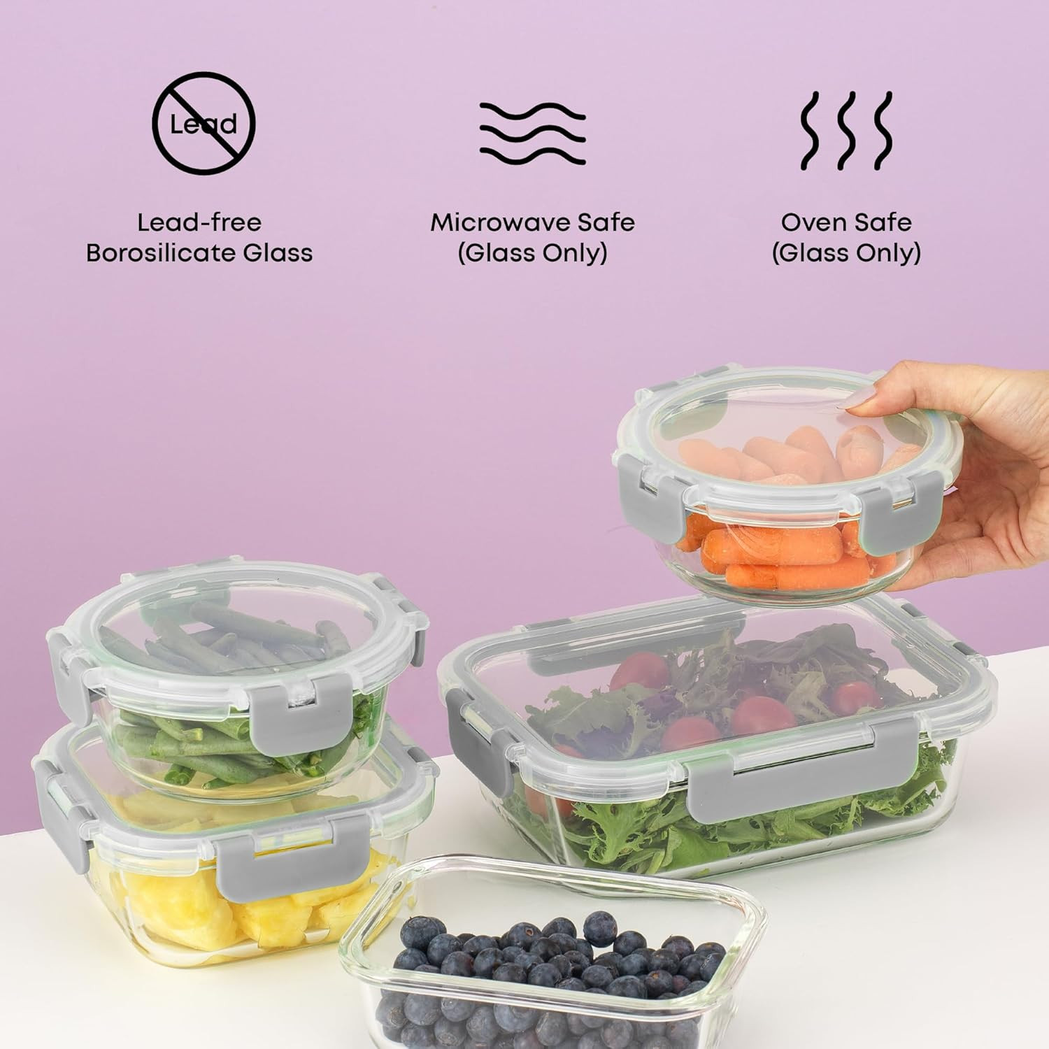 24Pc Borosilicate Glass Storage Containers with Lids | 12 Airtight/Freezer Safe