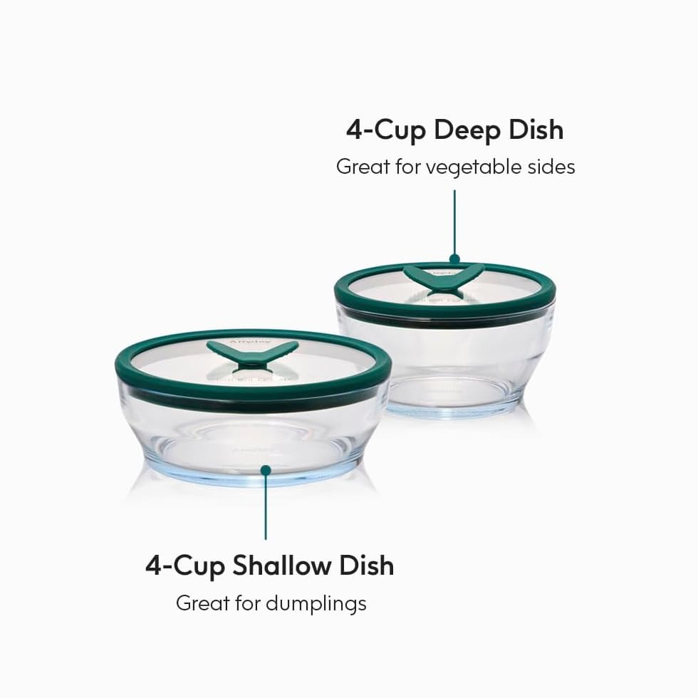 4-Piece Medium Glass Food Storage with Glass Lids | Plastic-Free Meal Prep & Mic