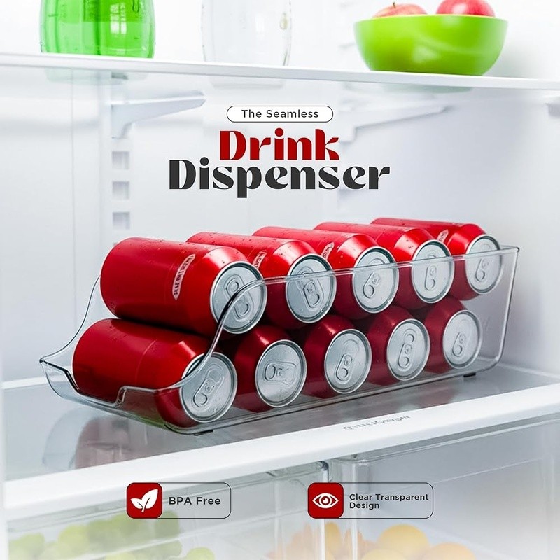 Kitchen Soda Can Storage Organizer and Dispenser for Refrigerator Pantry 2 Set
