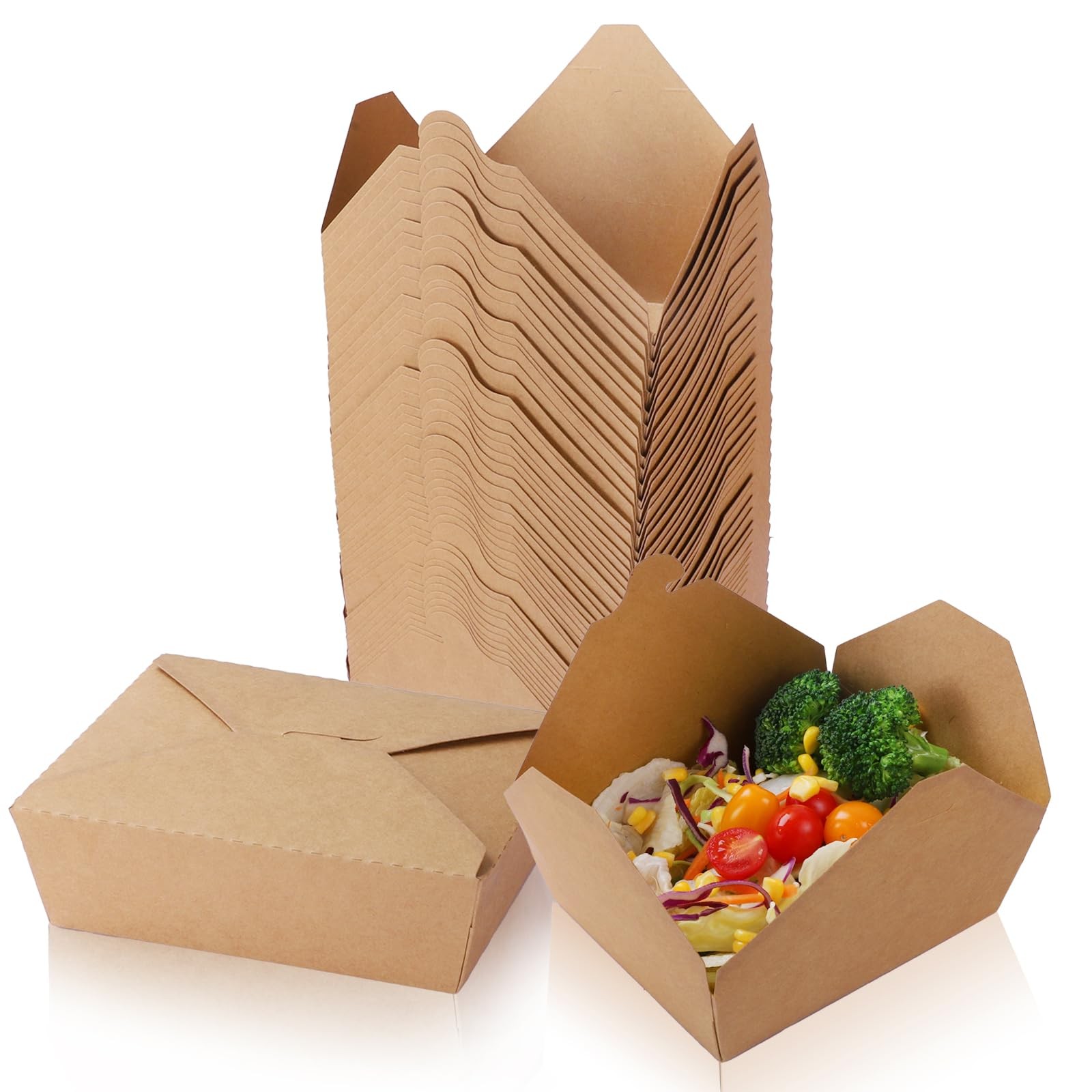 50 Pack Kraft Take Out Food Boxes, 36OZ To Go Boxes, Disposable Food Containe…