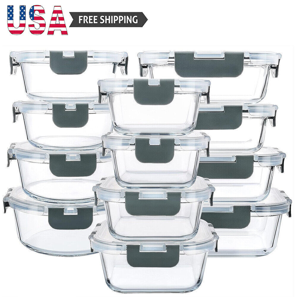 24 Pcs Airtight Food Storage Containers Uses Vegetables Pasta Salad Fruits Meat