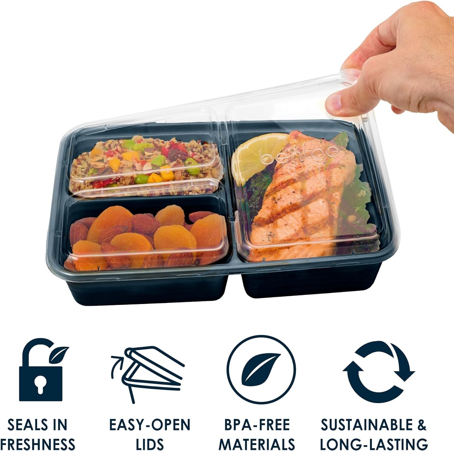20-Piece BPA-Free 3-Compartment Containers Microwave Freezer Dishwasher Safe