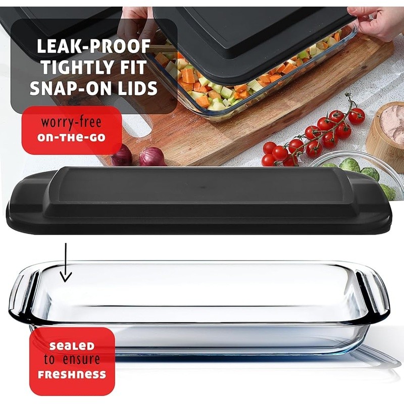 Glass Food Storage Containers 8pc Airtight Bakeware Set Oven Microwave Safe New
