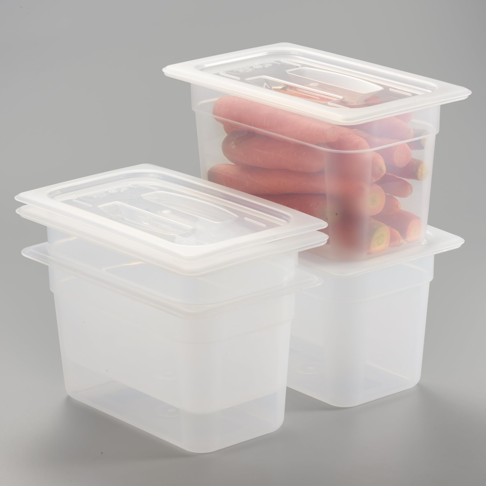 4 PCS 1/4 Size 6 Inch Deep Food Pan Handled Lid Polypropylene Stackable