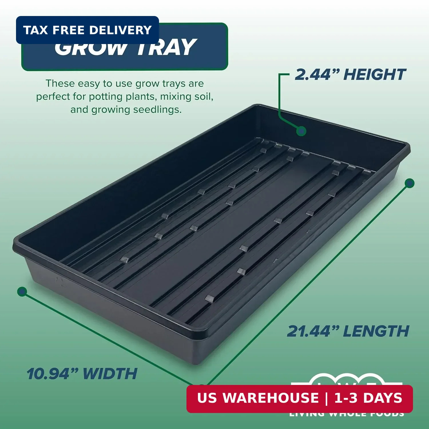 Living Whole Foods 5 Pack of Durable Black Plastic Growing Trays (Without Drain