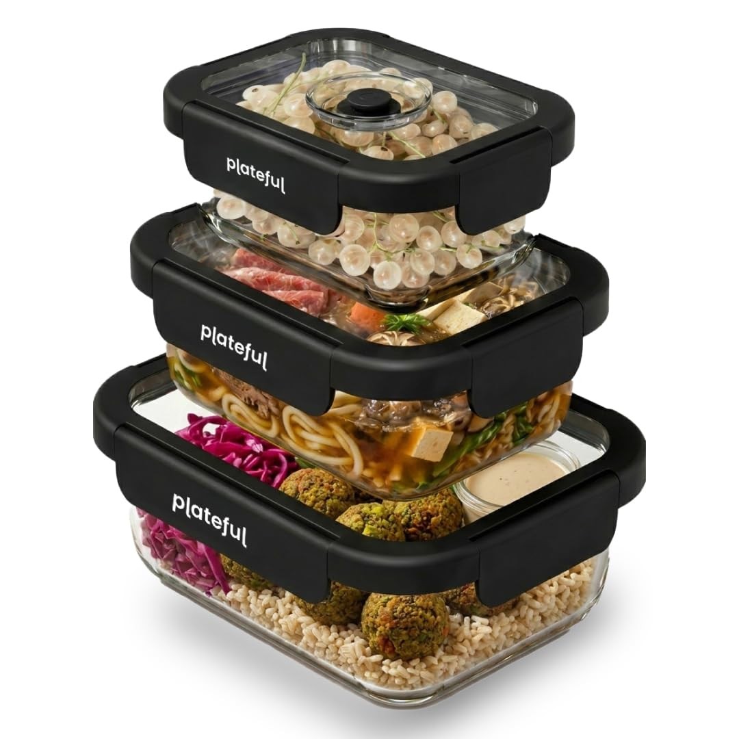 Glass Vacuum Seal Containers For Food Storage (3-pack) – Reusable Sealed Vacu…