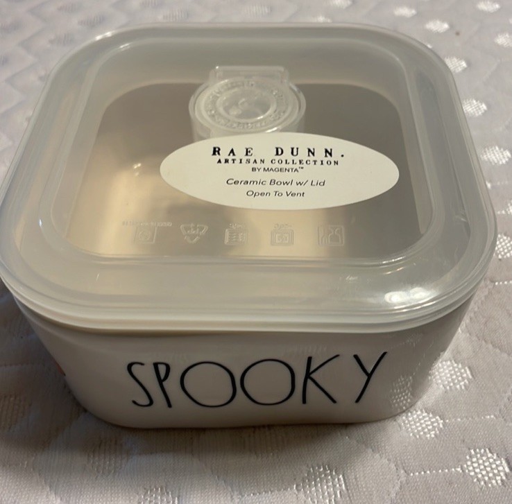 New Rae Dunn Artisan SPOOKY Pumpkin Bowl with Vented Lid