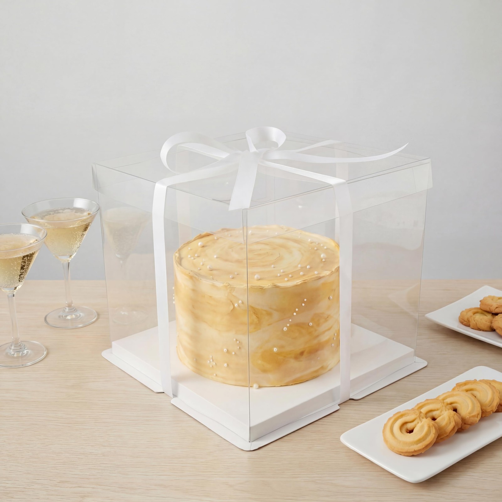 BOARDS+ 10 Inch Clear Cake Boxes (8 Pack) + Satin White Ribbon | Sturdy Beaut…