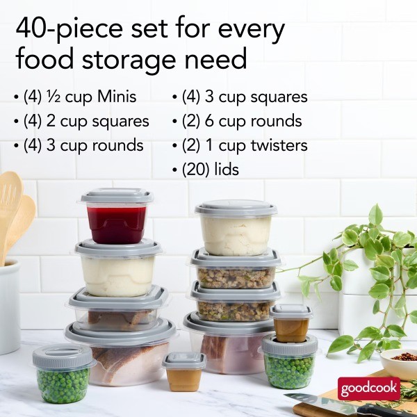 EveryWare Food Storage Container Set – Multisize – 40pcs/20ct- Gray