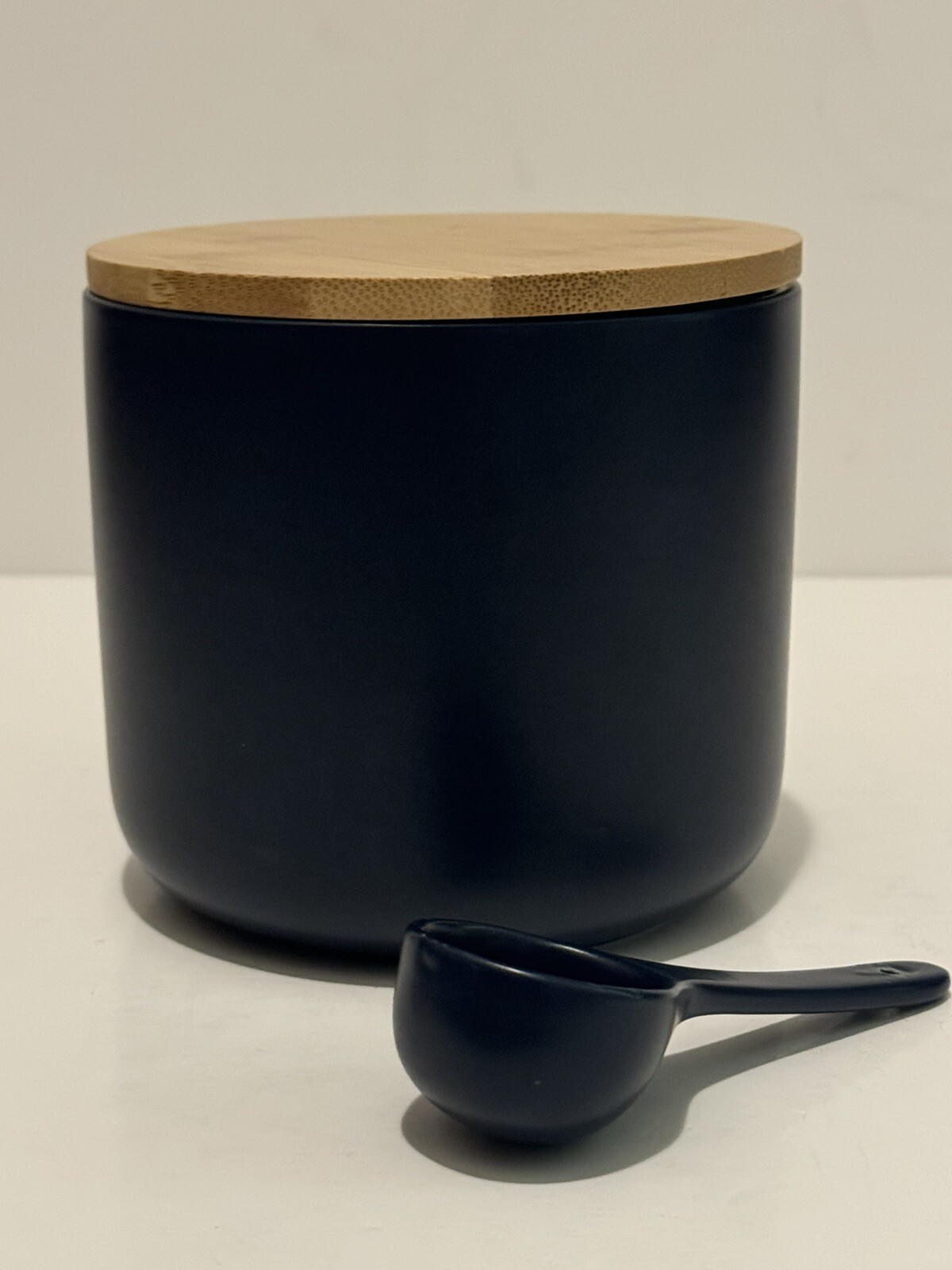 Athletic Greens Ceramic AG1 Blue Storage Container Bin Bamboo Lid 5.25” + Spoon