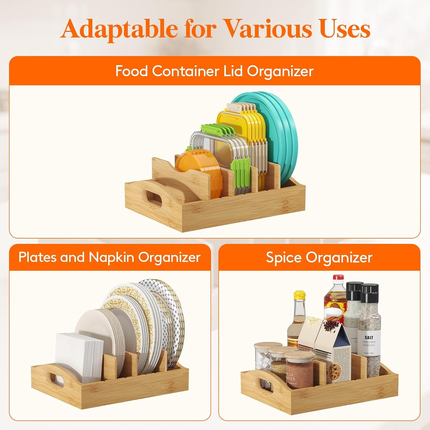Lifewit Bamboo 5 Section Kitchen Lid Organizer 4 Insert