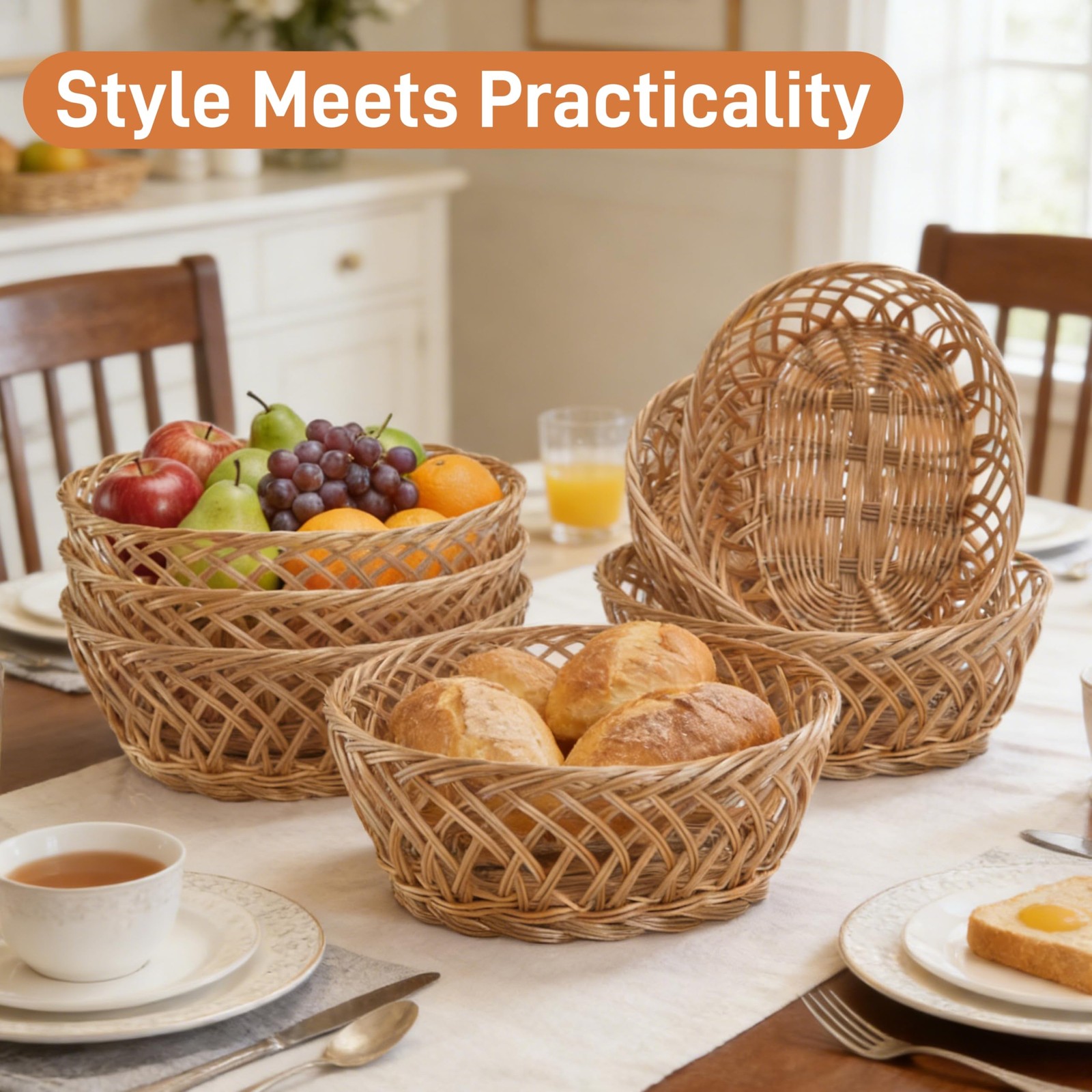 Plastic Oval Wicker Bread Fruit Serving Basket Bin 10×7.5×4 Inch 10 PCS