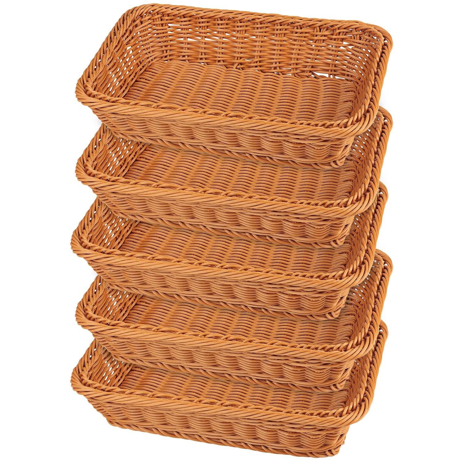 5Piece 12Inch Wicker Bread Basket Woven Tabletop Food Serving Restaurant