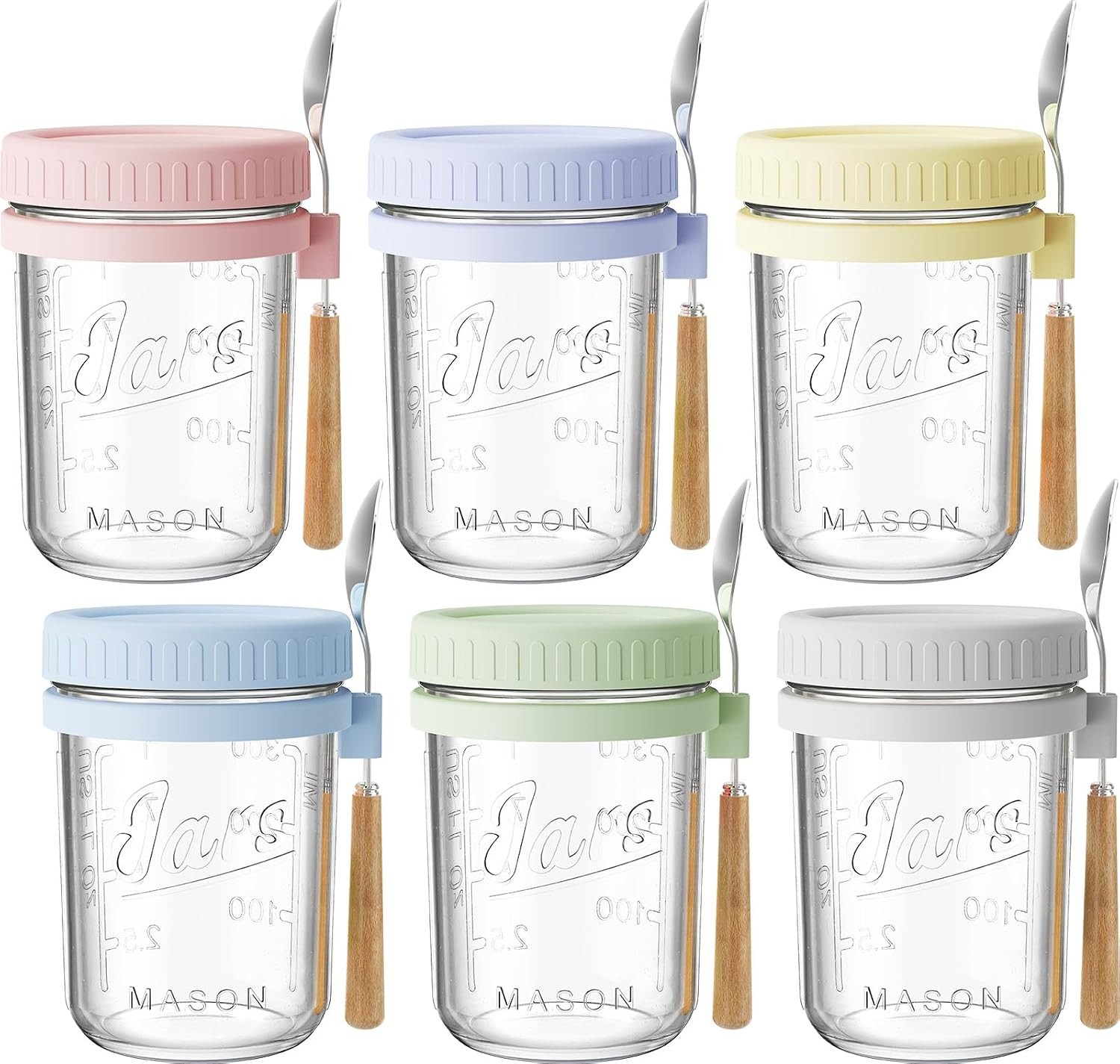 Homartist 16Oz Overnight Oats Containers with Lids and Spoons, 6 Pack Wide Mouth