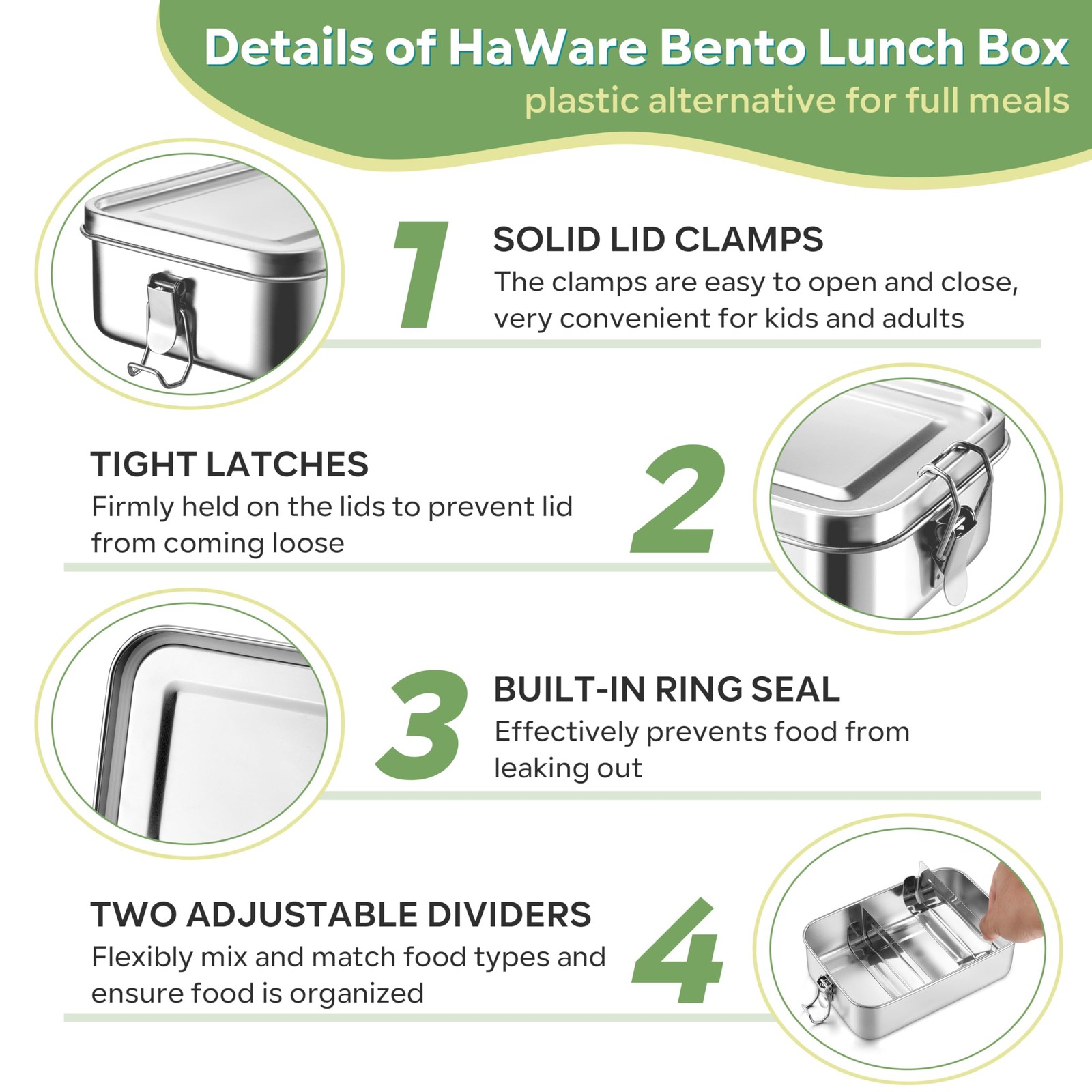 HaWare Stainless Steel Bento Box, 29oz (850ML) Lunch Box 29 oz, Silver