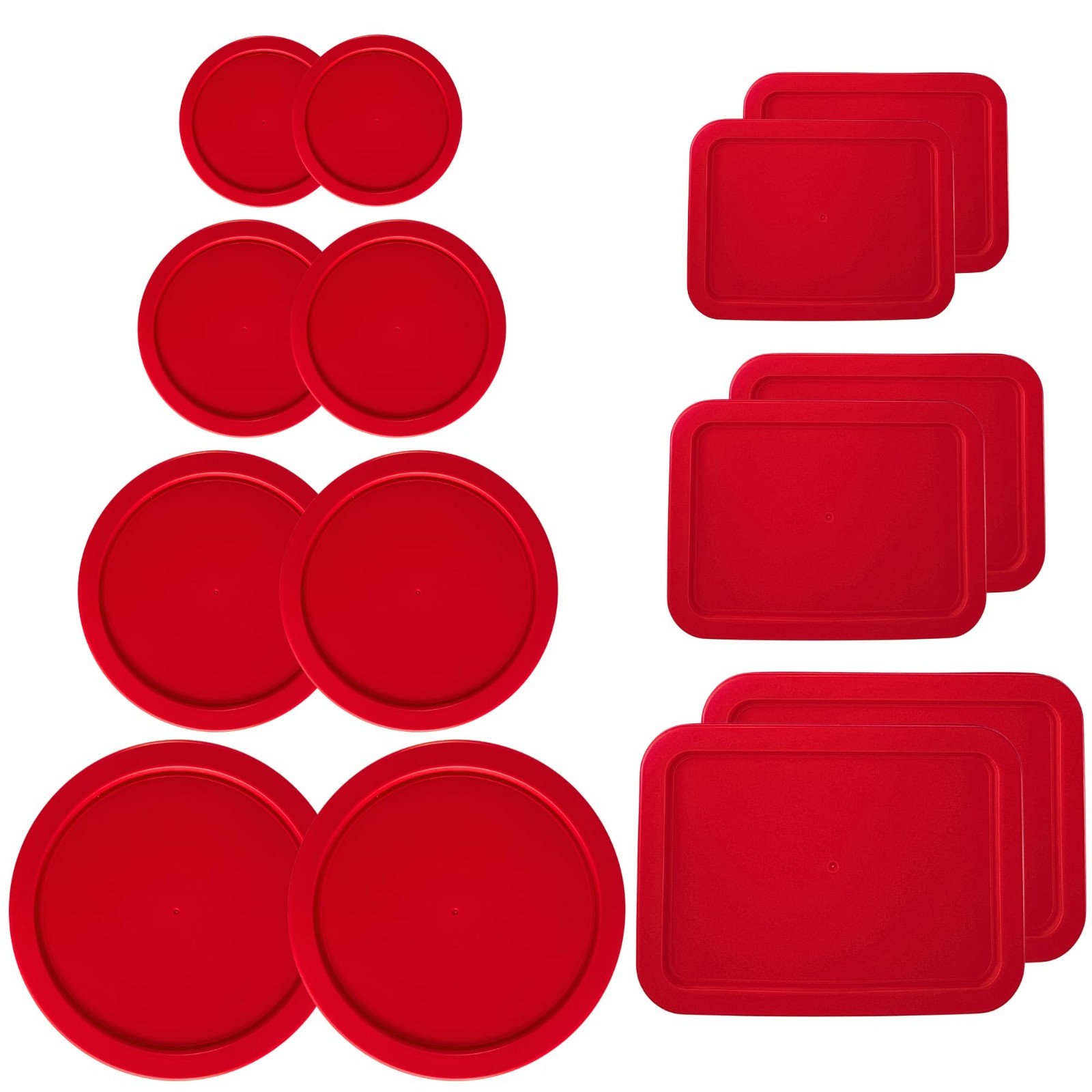 Red Replacement Lids for Glass Storage Bowls – 14 Pack, 1-11 Cup Sizes, Lids Onl
