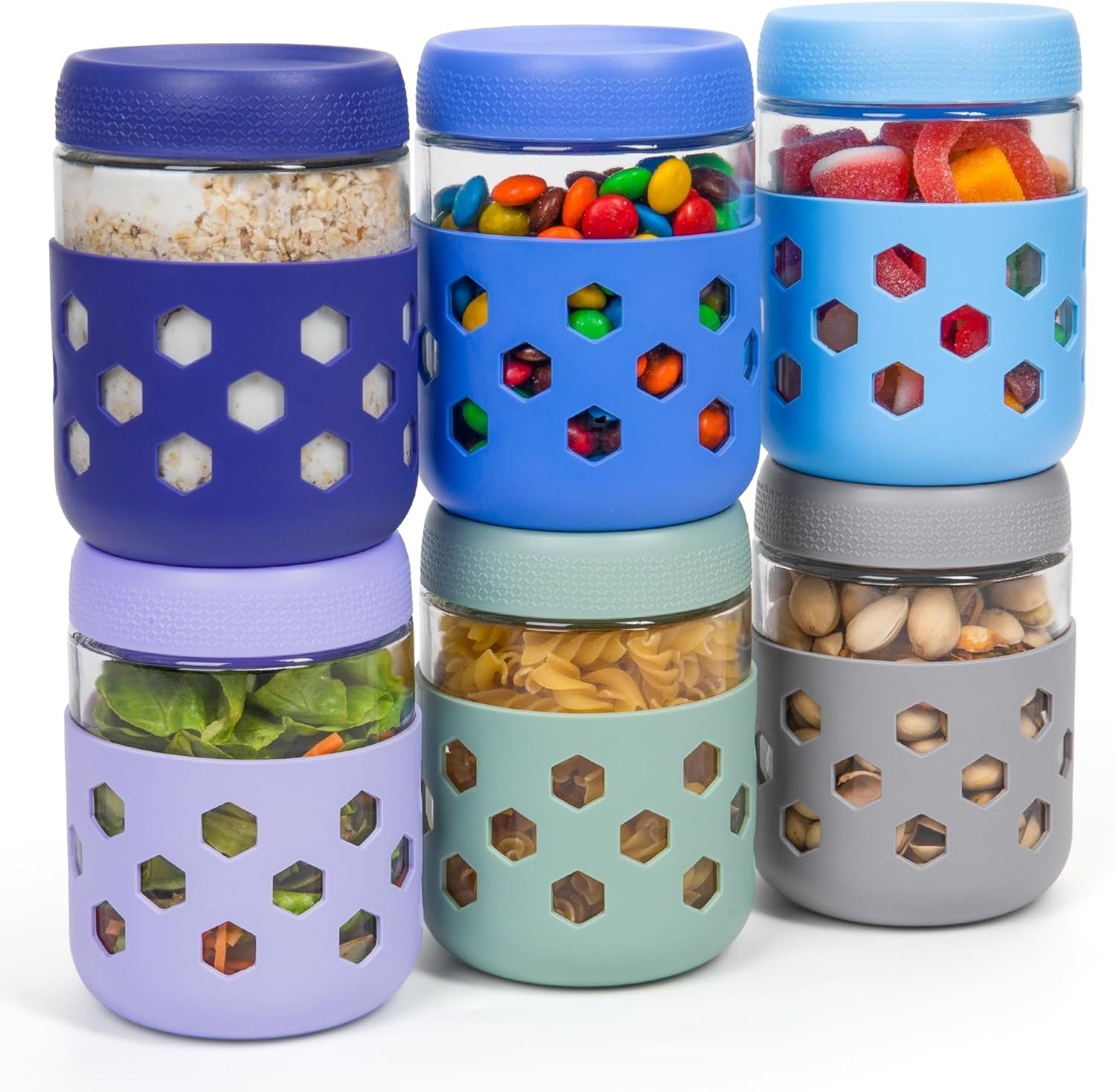 6Pc 16oz Glass Mason Jars Airtight Lids Meal Prep Containers