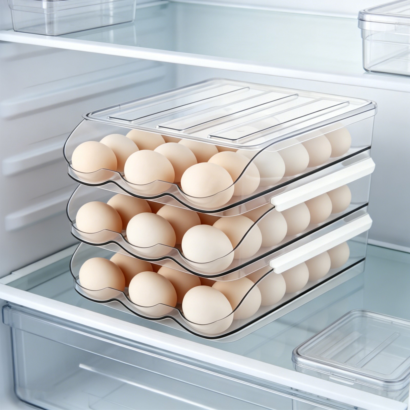 3-tier Egg Holder for Fridge Egg Storage Container, Large Capacity Egg Organizer
