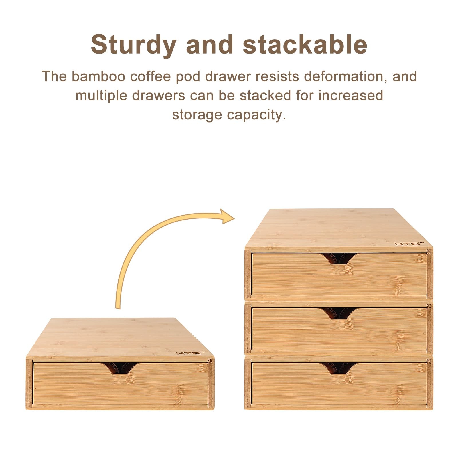 HTB K Cup Coffee Pod Holder, Drawer Type K 12.8x 10.7x 3.5 inches, Beige