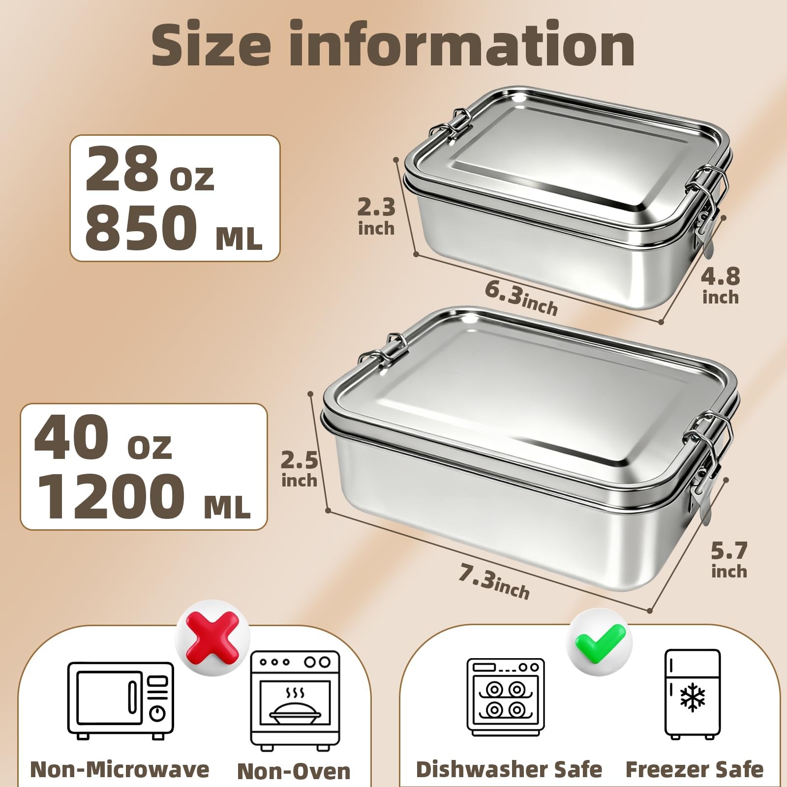 40oz/1200ml Meta Lunch Box, Stainless Steel Food Storage Sandwich Containers,…